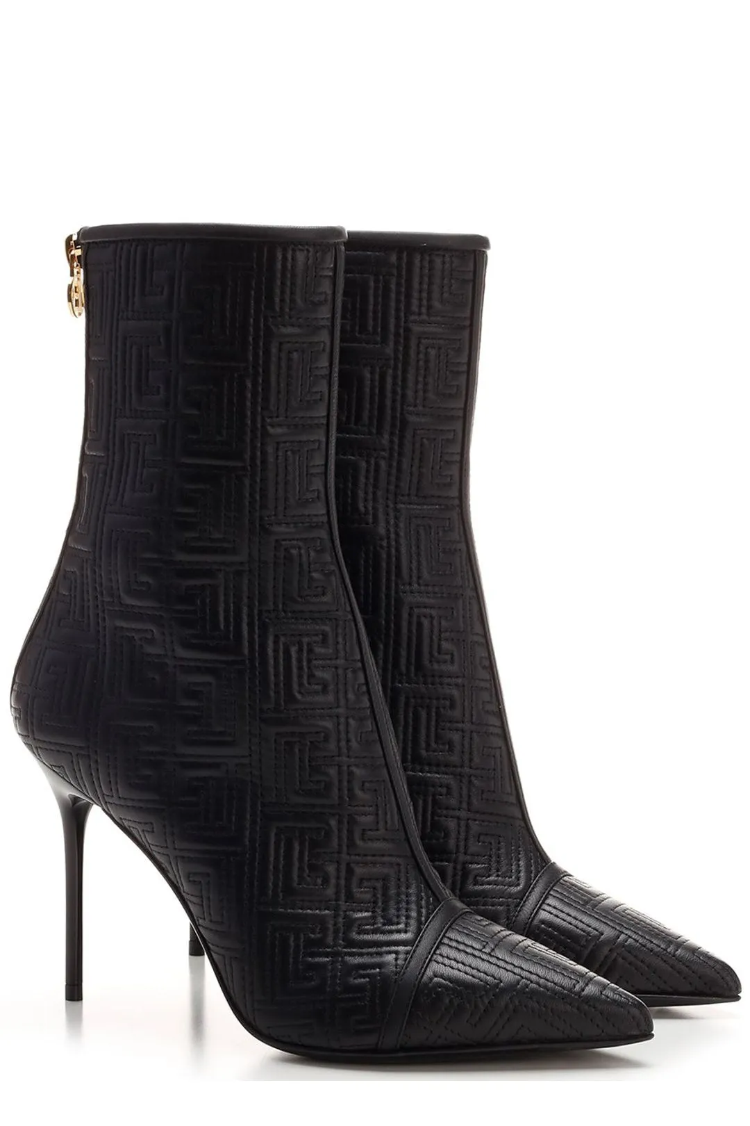 Balmain Monogram-Embossed Pointed Toe Boots