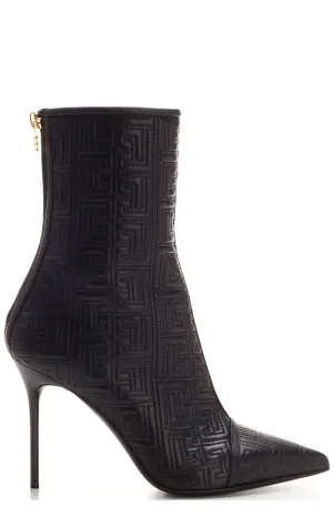 Balmain Monogram-Embossed Pointed Toe Boots