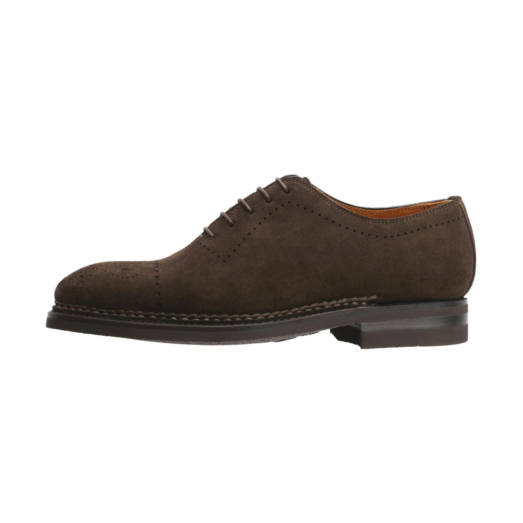 «Brera» Five-Eyelet Oxford Suede Shoes with Perforated Details and Medallion in Dark Brown