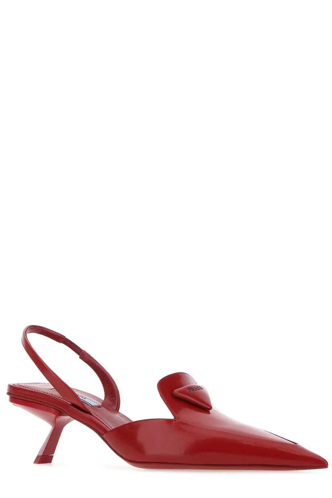 Prada Logo-Plaque Slingback Pointed Toe Pumps