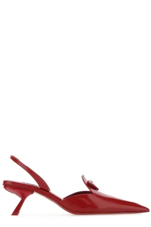 Prada Logo-Plaque Slingback Pointed Toe Pumps