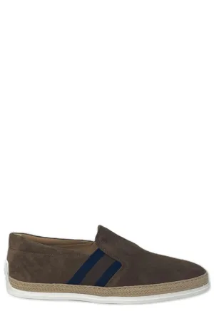 Tod's Almond-Toe Striped Patch Embellished Loafers