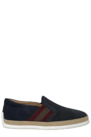 Tod's Almond-Toe Striped Patch Embellished Loafers
