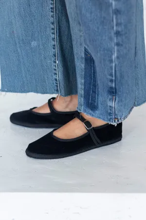 Velvet Mary Jane Slippers - Black