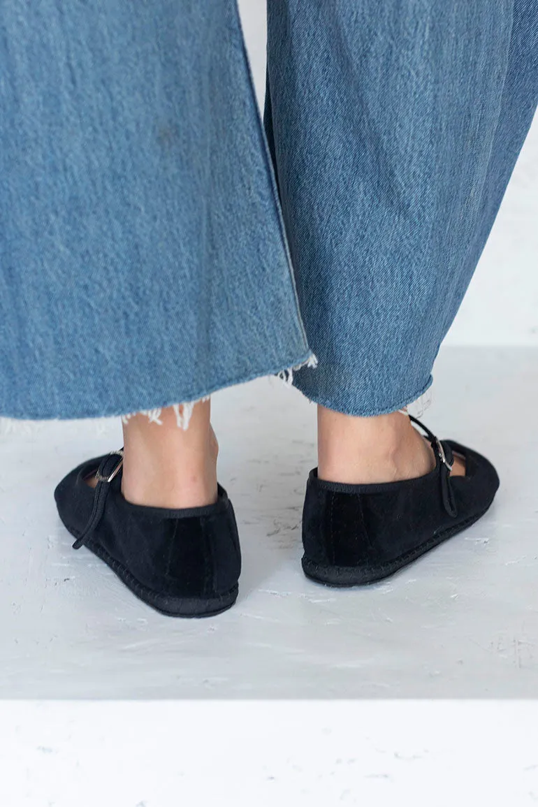 Velvet Mary Jane Slippers - Black