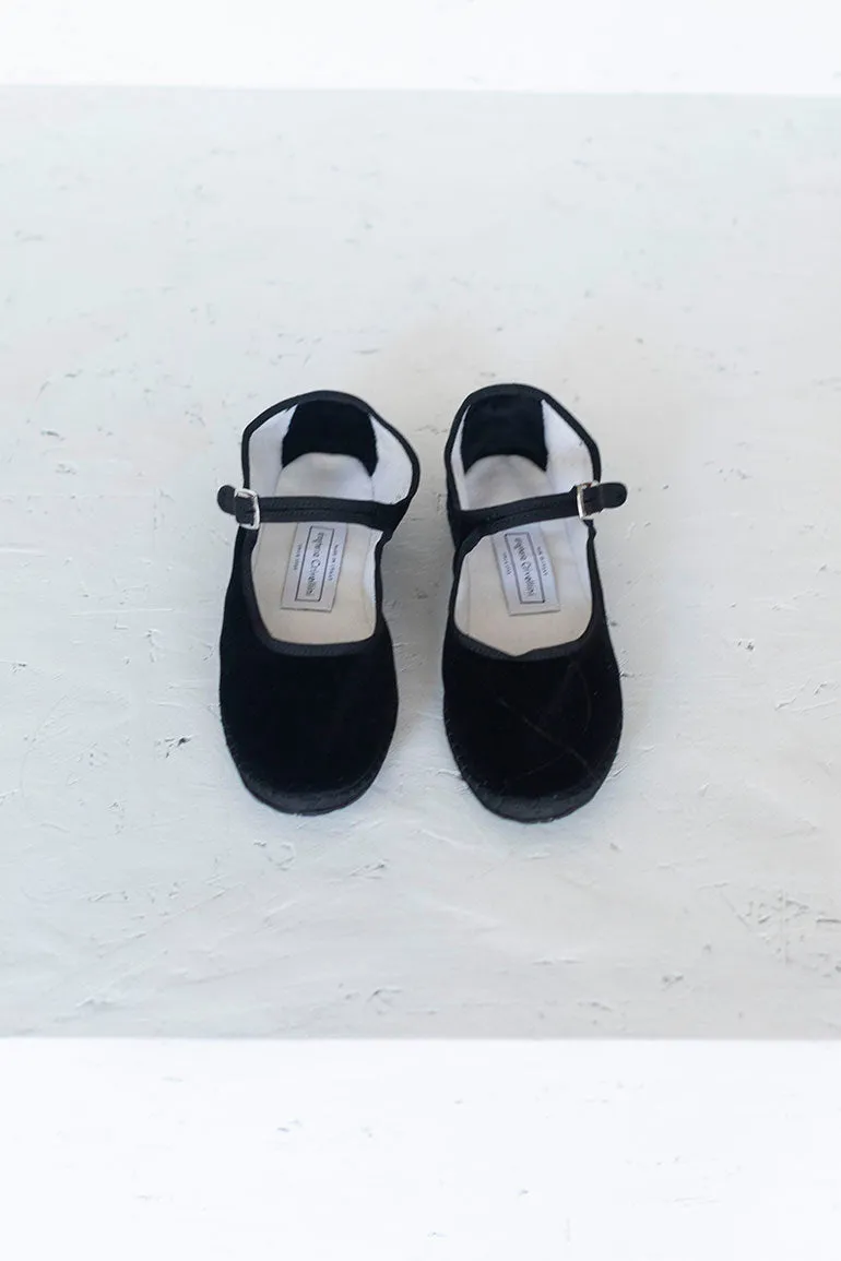 Velvet Mary Jane Slippers - Black