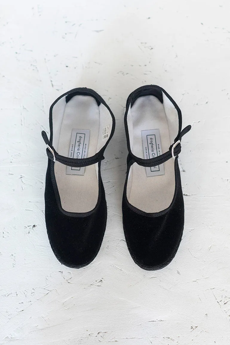 Velvet Mary Jane Slippers - Black