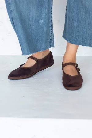 Velvet Mary Jane Slippers - Brown