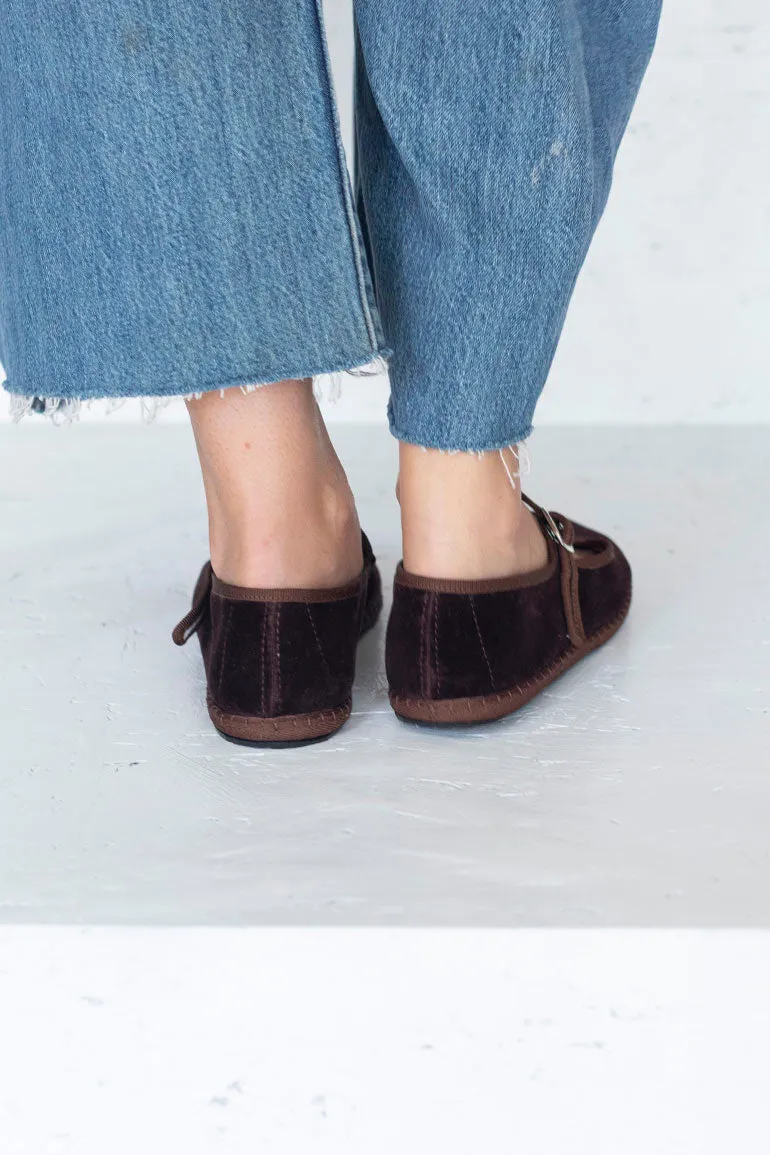 Velvet Mary Jane Slippers - Brown