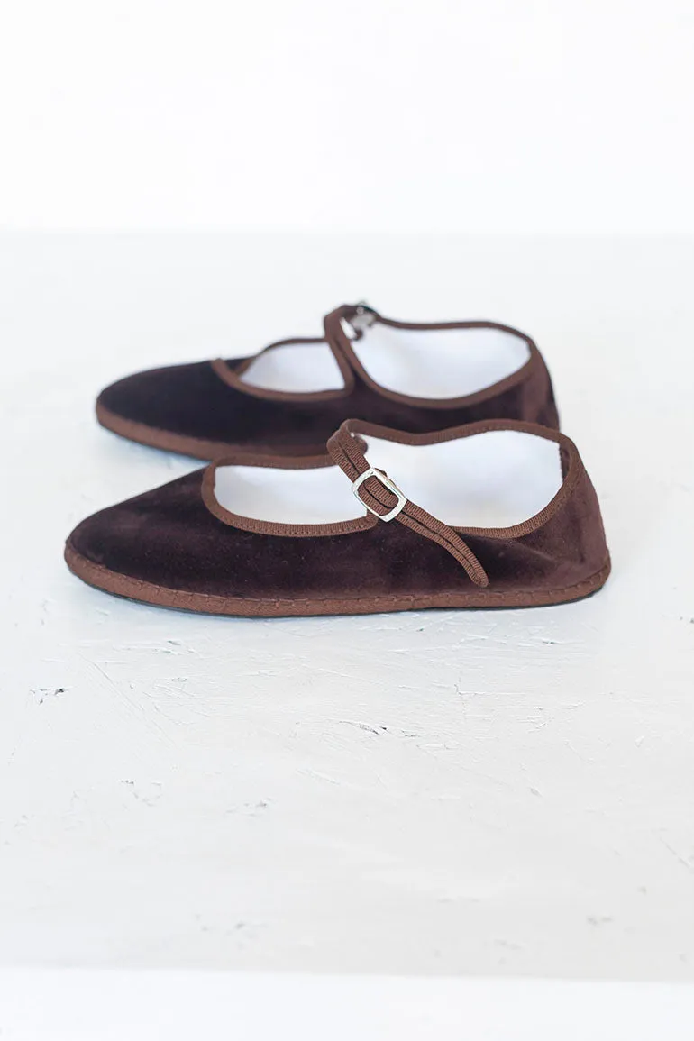 Velvet Mary Jane Slippers - Brown