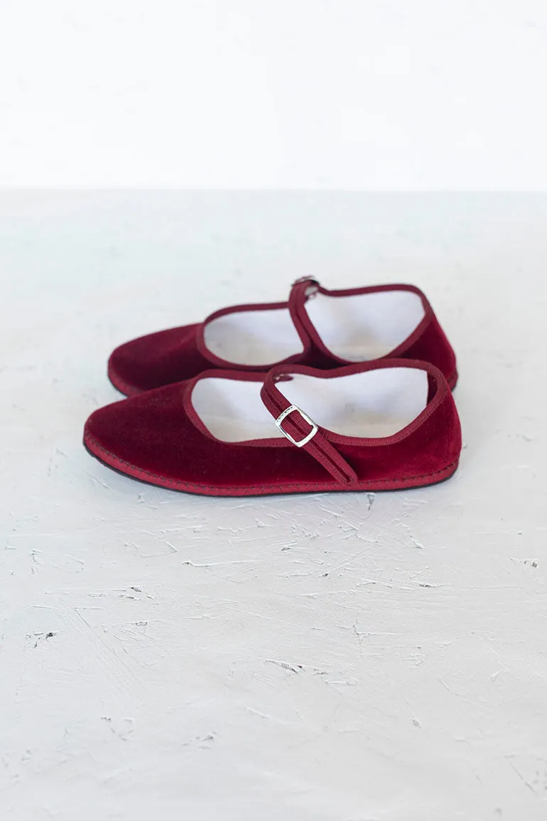 Velvet Mary Jane Slippers - Burgundy