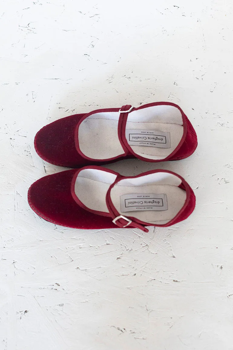 Velvet Mary Jane Slippers - Burgundy