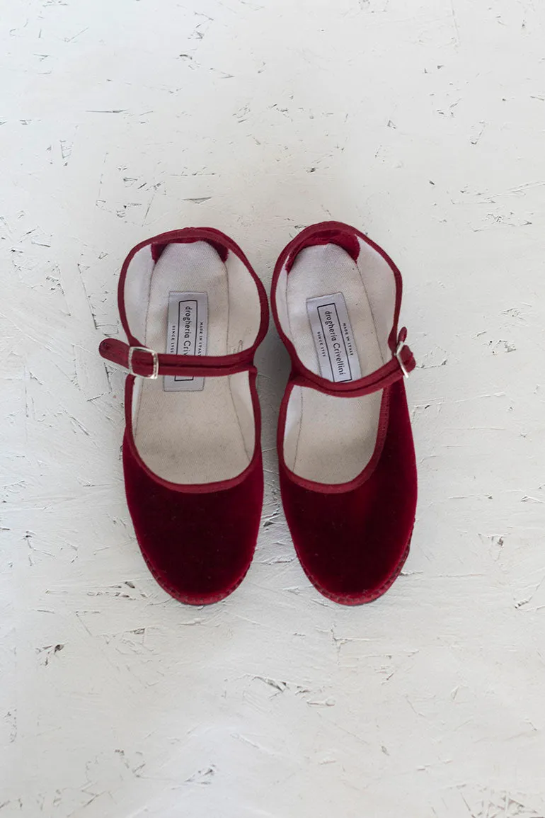 Velvet Mary Jane Slippers - Burgundy