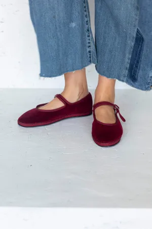Velvet Mary Jane Slippers - Burgundy