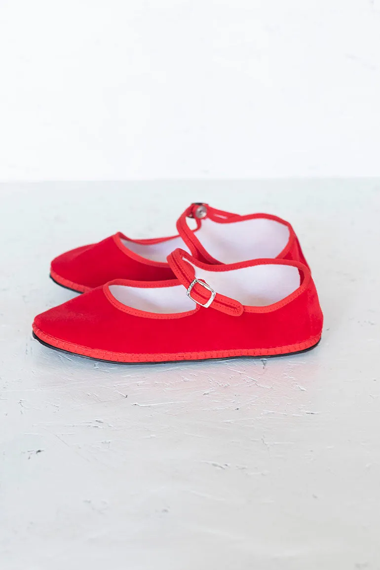 Velvet Mary Jane Slippers - Red