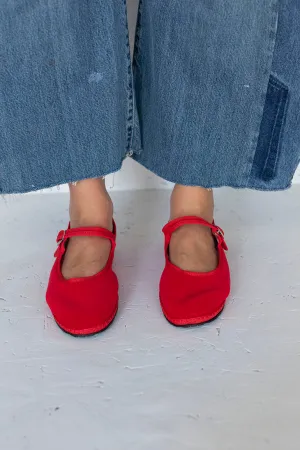 Velvet Mary Jane Slippers - Red