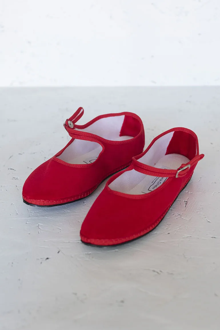 Velvet Mary Jane Slippers - Red