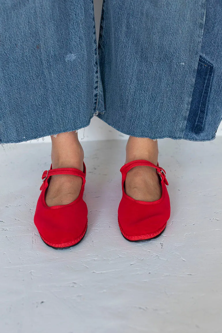 Velvet Mary Jane Slippers - Red